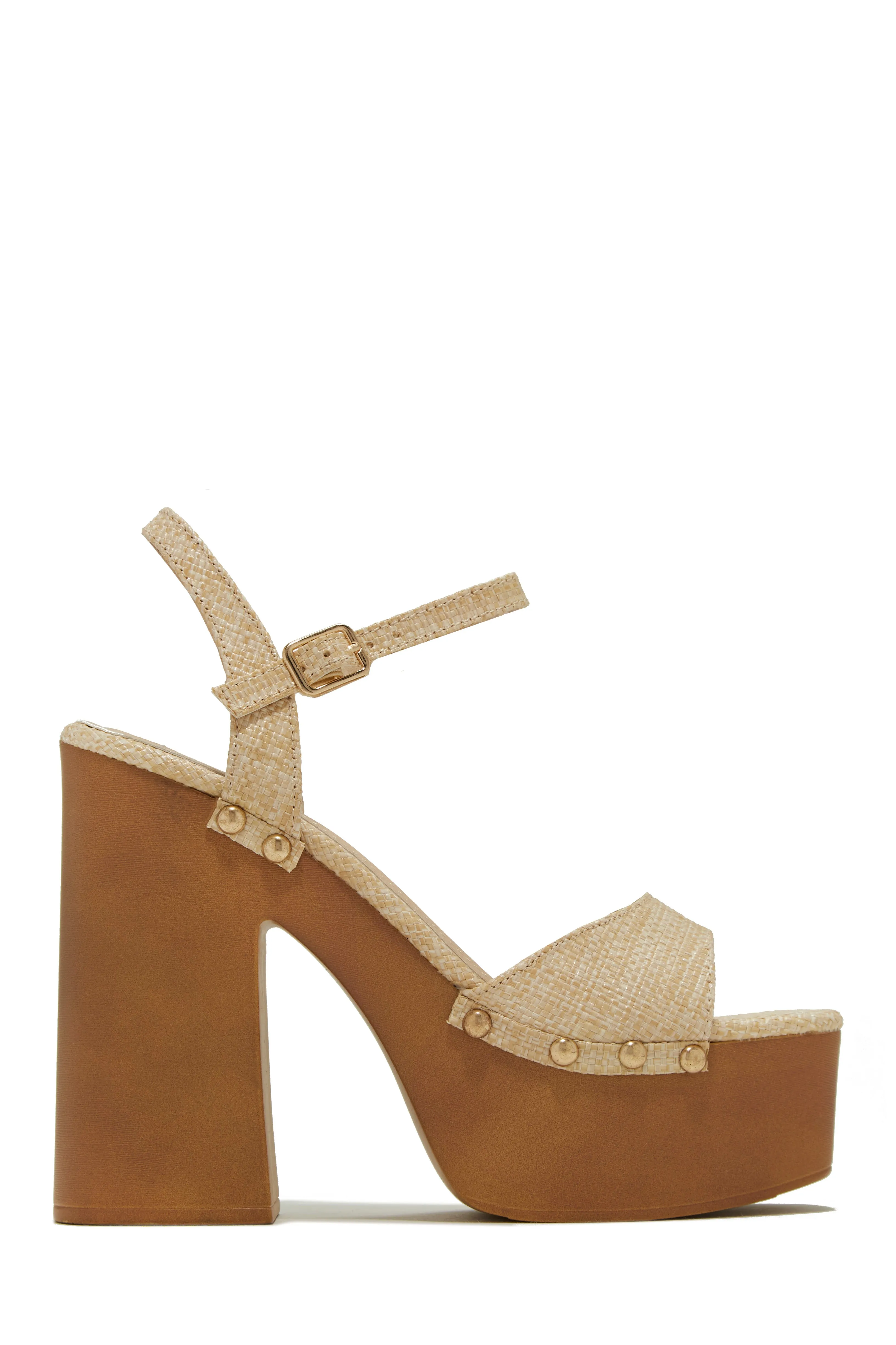 Kammy Platform Block High Heels - Natural