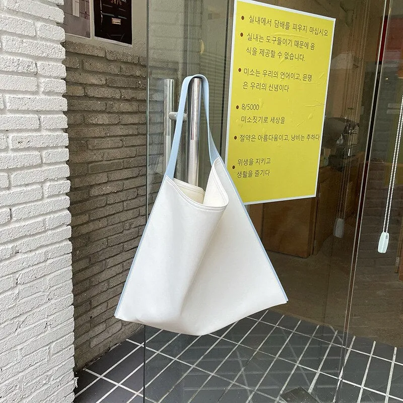 Korean style Women Shoulder bags Large capacity Wide Strap female handbag Casual panelled big totes PU leather ladies Hand Bag