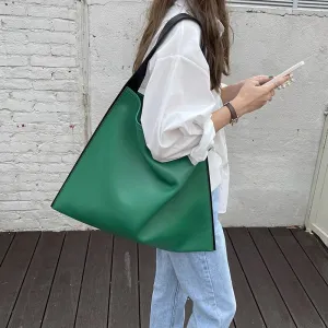Korean style Women Shoulder bags Large capacity Wide Strap female handbag Casual panelled big totes PU leather ladies Hand Bag