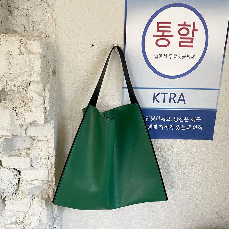 Korean style Women Shoulder bags Large capacity Wide Strap female handbag Casual panelled big totes PU leather ladies Hand Bag