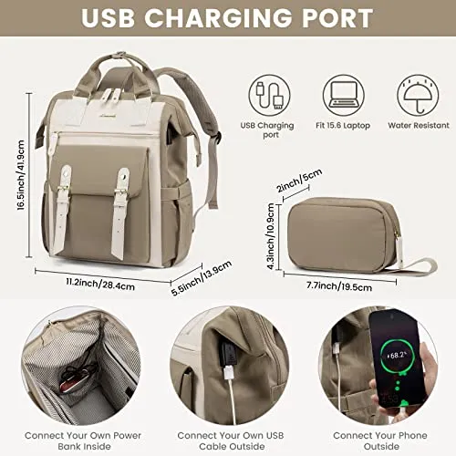 Laptop Backpack, 15.6 Inch School Backpack Teen with Data Cable Pouch & USB Charging Port, Waterproof Backpack Bag School Bag for School Uni Office Travel Business
