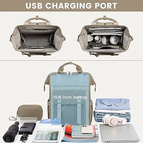 Laptop Backpack, 15.6 Inch School Backpack Teen with Data Cable Pouch & USB Charging Port, Waterproof Backpack Bag School Bag for School Uni Office Travel Business