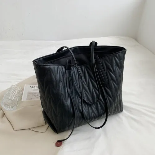 Large-Capacity Black Bag Handbags Women's Bag LEFTSIDE Winter  Fashion New Style Fashion All-Match Simple Shoulder Bag Tote Bag