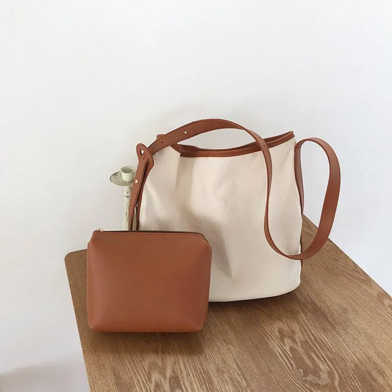 Large capacity canvas shoulder bag for women messenger bag female composite bag Shopping Bags Casual big handbag bolsos white