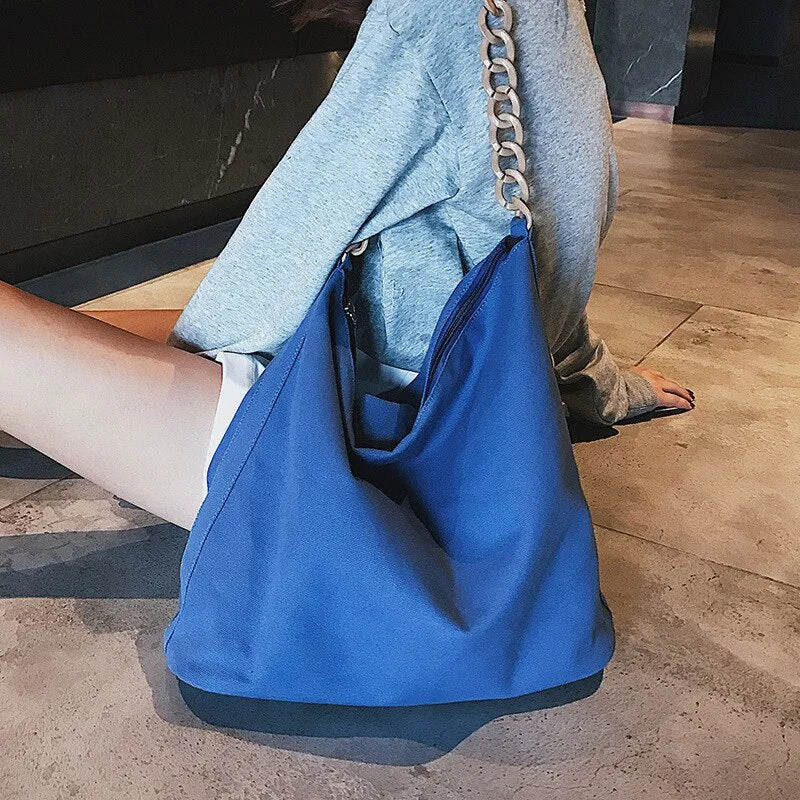 Large capacity canvas women handbag Fashion chain design woman shoulder bag Light female big Totes Shopping Bag Blosa Sac black