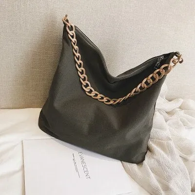 Large capacity canvas women handbag Fashion chain design woman shoulder bag Light female big Totes Shopping Bag Blosa Sac black