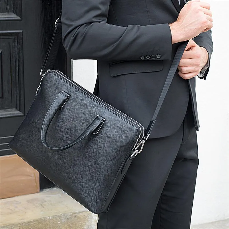 Large Capacity Leather Handbags Casual Business Briefcase
