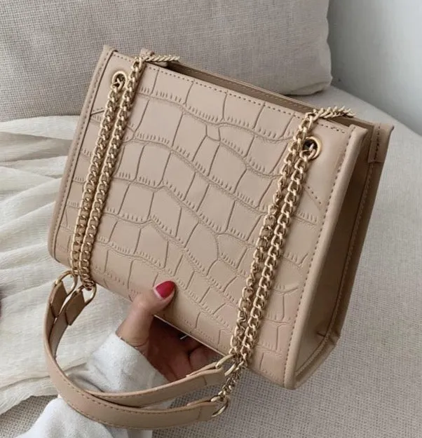 Leather Croc Shoulder Bag