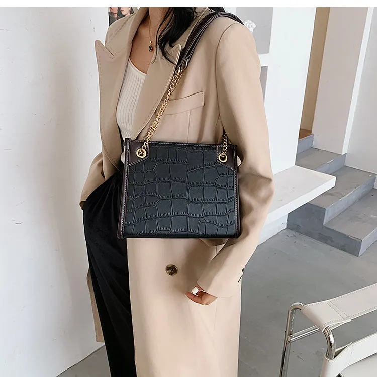 Leather Croc Shoulder Bag