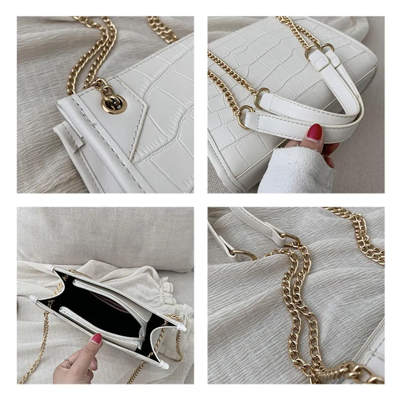 Leather Croc Shoulder Bag