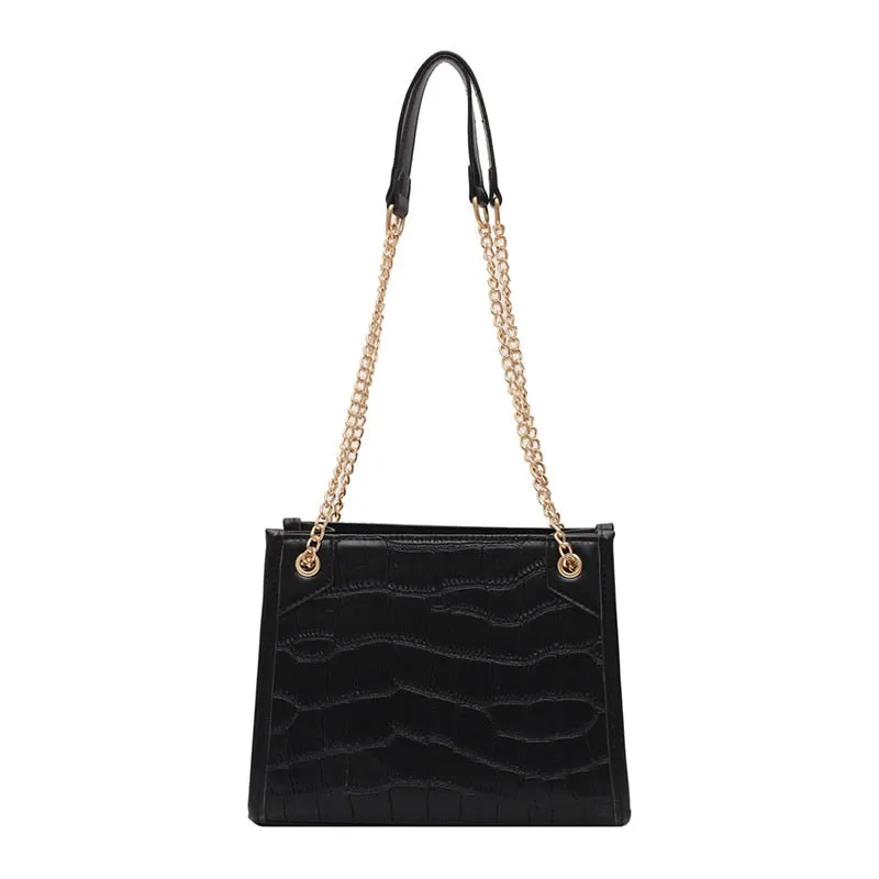 Leather Croc Shoulder Bag