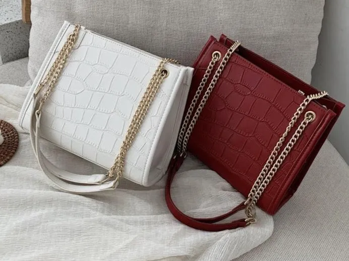 Leather Croc Shoulder Bag