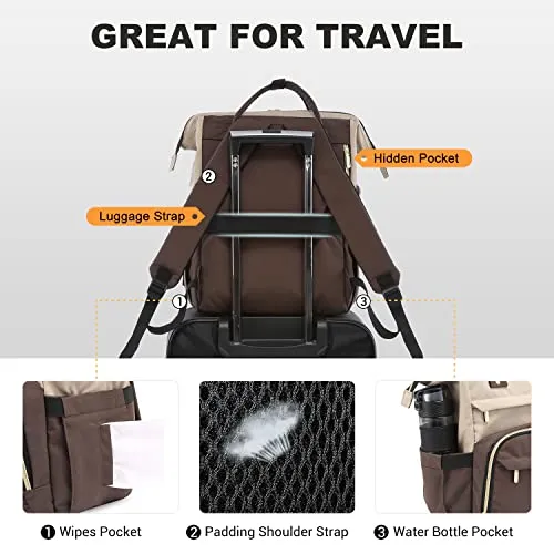 LOVEVOOK Laptop Backpack for Women Fashion Business Computer Backpacks Travel Bags Purse Doctor Nurse Work Backpack with USB Port, Fits 15.6-Inch Laptop Light Apricot-Coffee