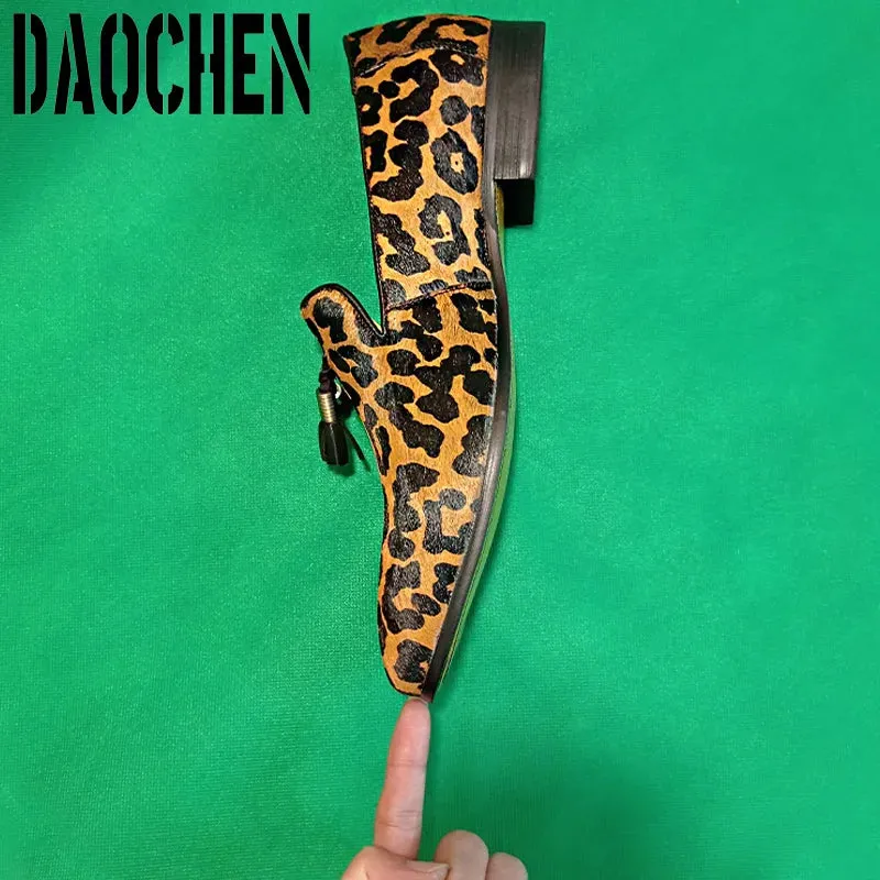 Luxury Men's Loafers Handmade Leopard Shoes Size 7-13 Casual Mens Dress Shoe Wedding Party Banquet Leather Shoes For Men