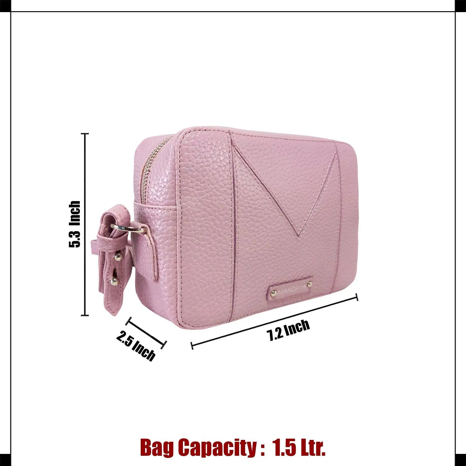 MANDAVA Women's PU Leather Crossbody Bag | Ladies Mini Shoulder Bag with Adjustable & Detachable Strap (Mauve)