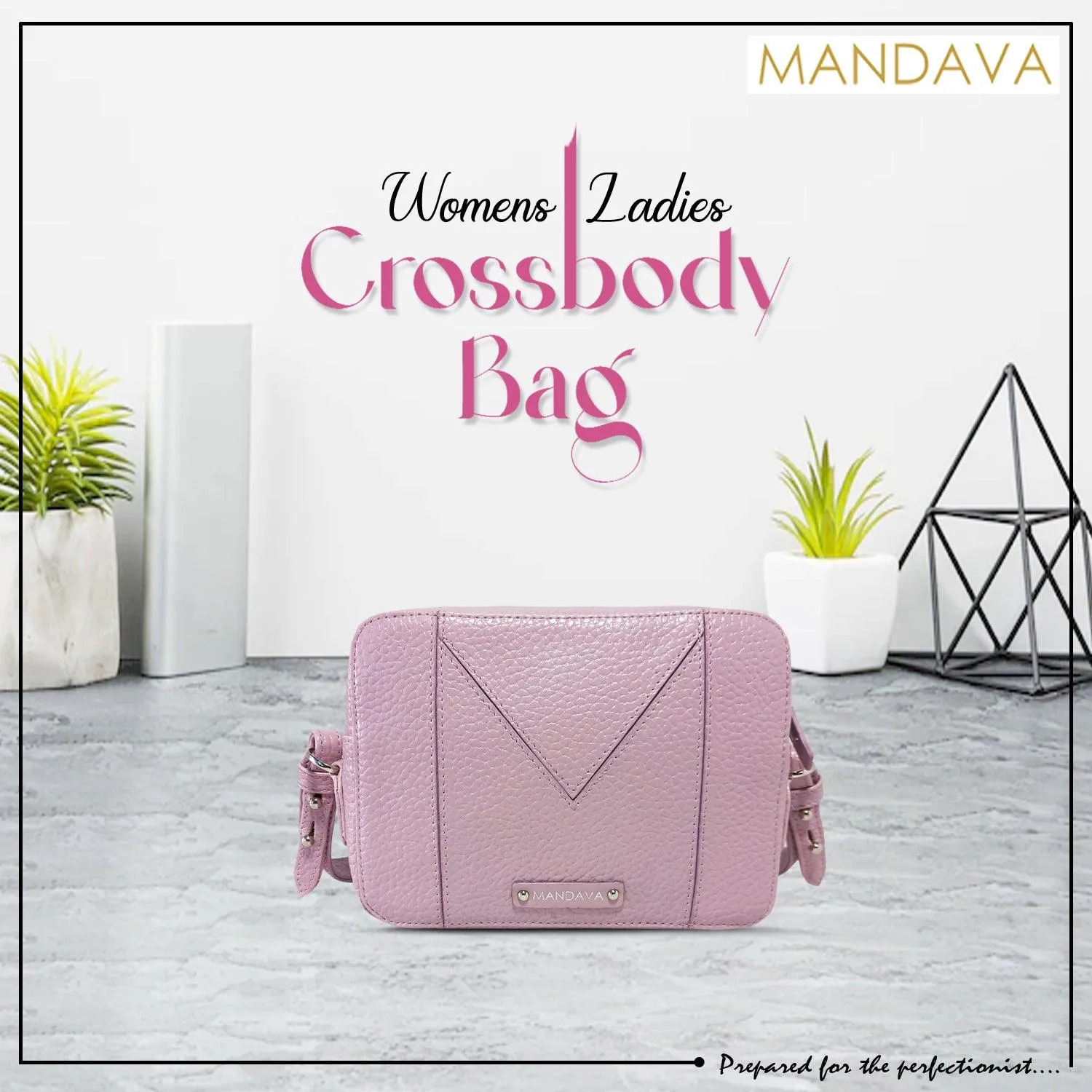 MANDAVA Women's PU Leather Crossbody Bag | Ladies Mini Shoulder Bag with Adjustable & Detachable Strap (Mauve)