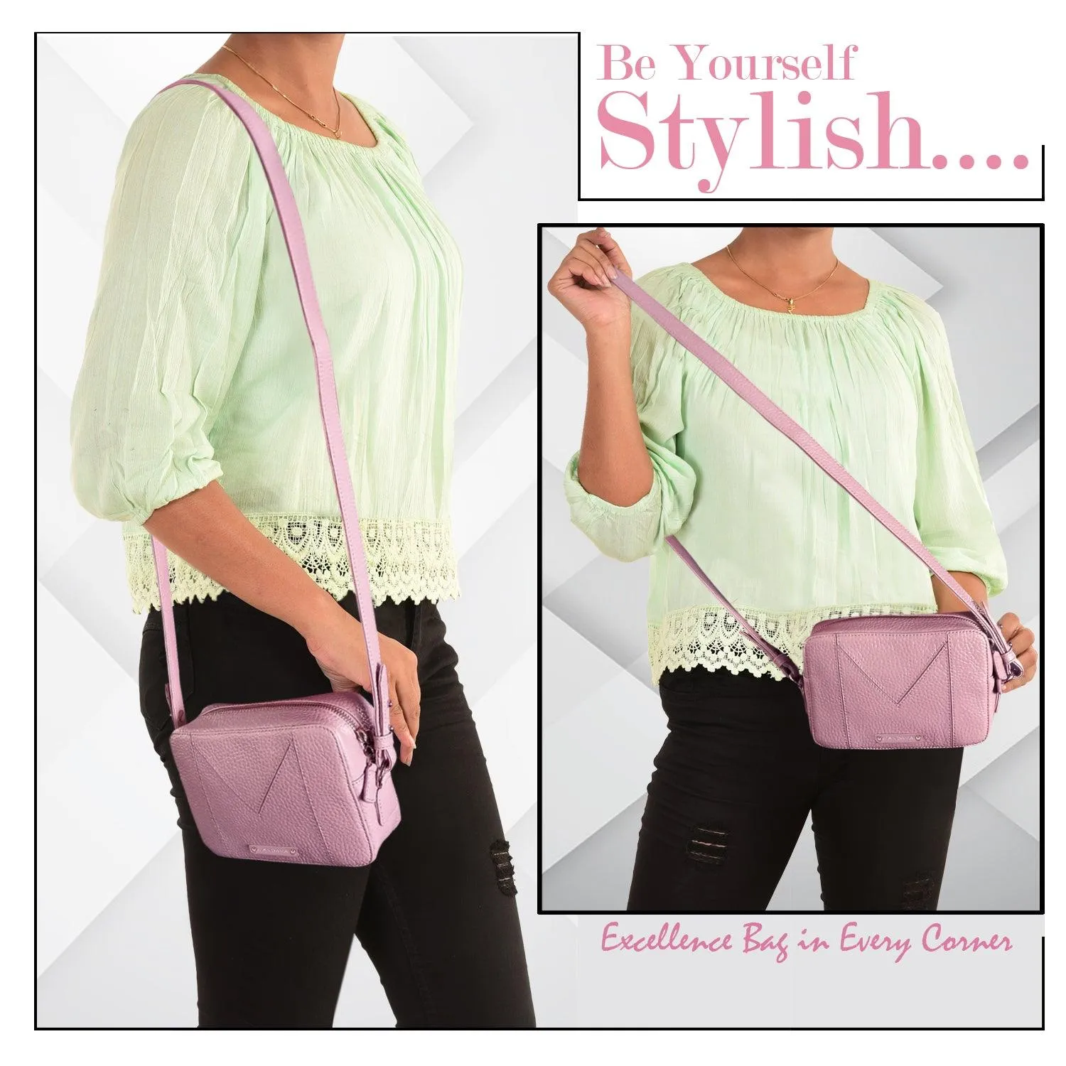 MANDAVA Women's PU Leather Crossbody Bag | Ladies Mini Shoulder Bag with Adjustable & Detachable Strap (Mauve)