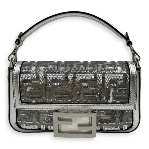 Mini Baguette 19x10x5cm Silver Crossbody Bag in Metallic calf, vinyl, sequins, Silver hardware