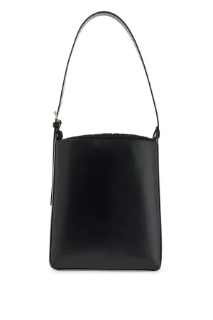 minimalist black leather crossbody bag with adjustable strap PXBRU F61868 LZZ BLACK