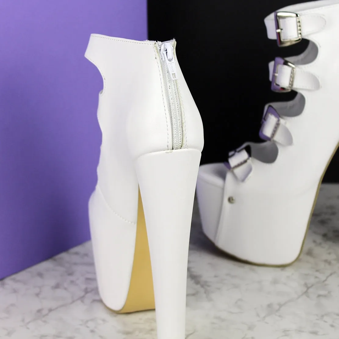 Multi Belted White Ankle Heels