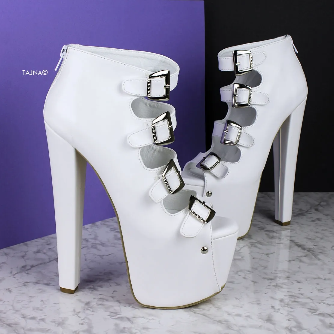 Multi Belted White Ankle Heels