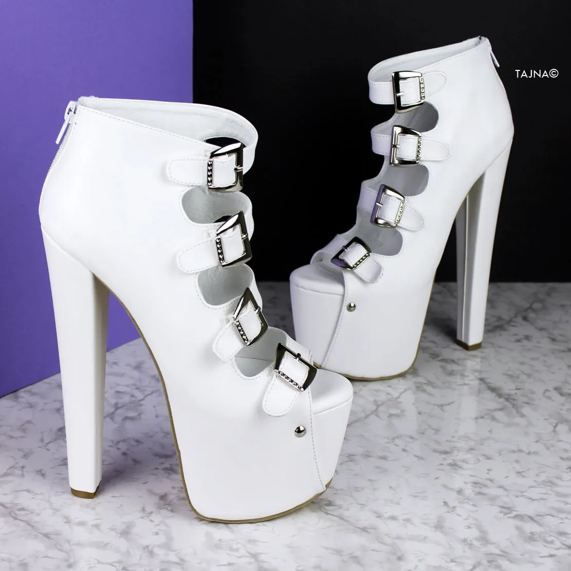 Multi Belted White Ankle Heels