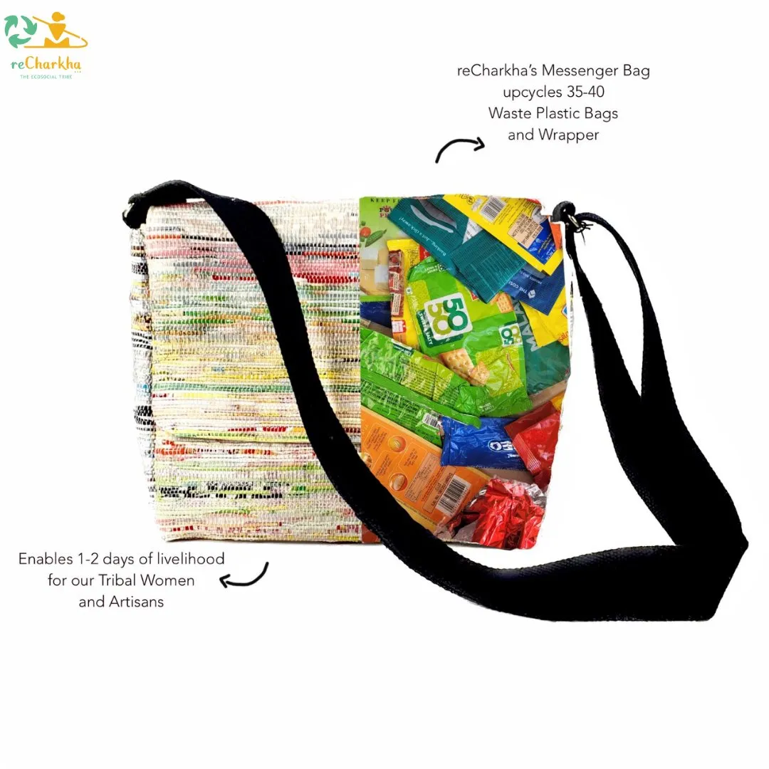 Multicolored Upcycled Handwoven Messenger Bag (MB1224-006) PS_W