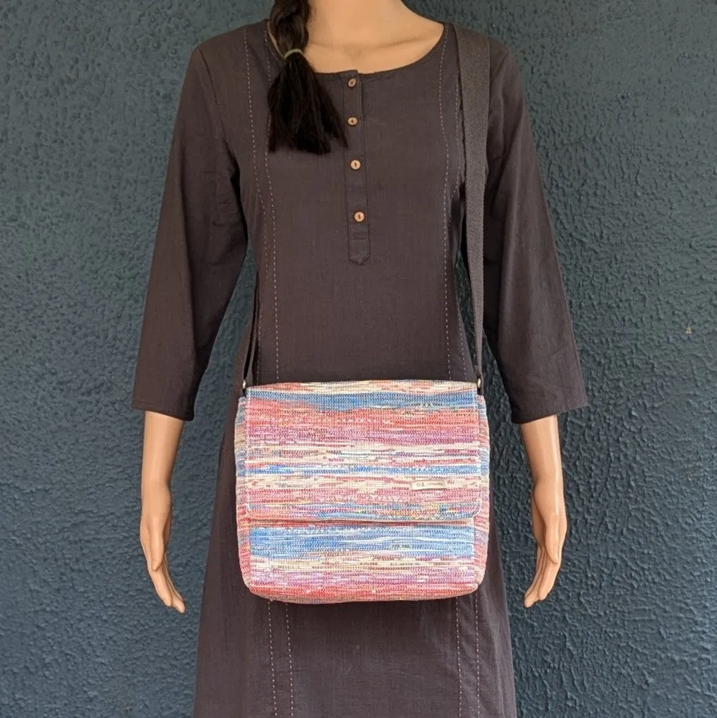 Multicolored Upcycled Handwoven Messenger Bag (MB1224-006) PS_W
