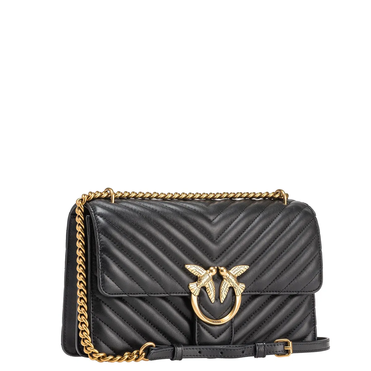 Pinko - Love One Chevron Nero Antique Gold Crossbody Bag - 100941A0GK - NERO-ANTIQUE/GOLD