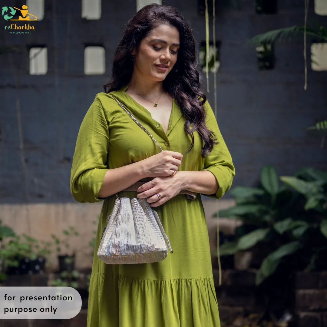 Shimmery Golden and Green Striped Upcycled Handwoven Potli Sling (PS0824-014) PS_W