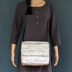 Shimmery Multicolored Striped Upcycled Handwoven Messenger Bag (MB1224-015) PS_W