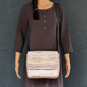 Shimmery Multicolored Upcycled Handwoven Messenger Bag (MB1224-013) PS_W
