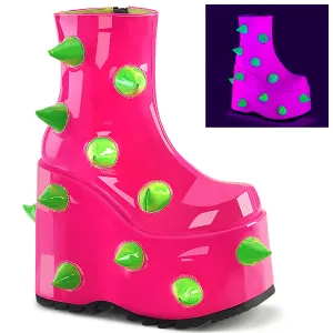SLAY-77 DemoniaCult Neon Pink-Neon Green Sexy Women's Ankle Boots (Alternative Footwear)