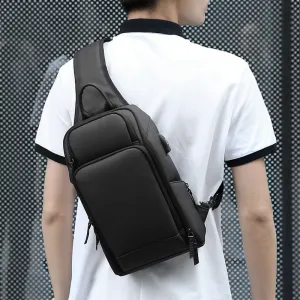 Sling Crossbody Bag USB Charging Crossbody Bags for Men Waterproof Short Trip Male Shoulder Bag