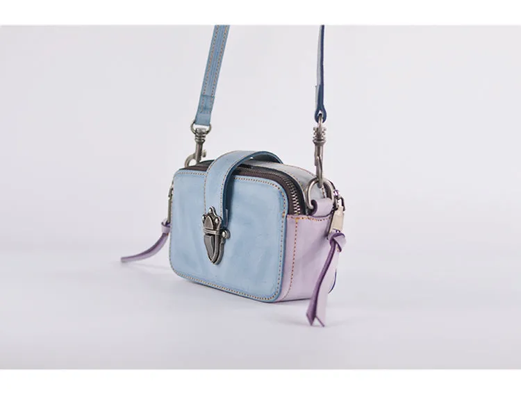 Small Ladies Wax Treated Leather Shoulder Satchel Bags Crossbody Purse for Women