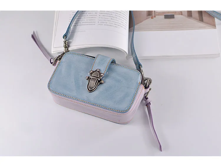 Small Ladies Wax Treated Leather Shoulder Satchel Bags Crossbody Purse for Women