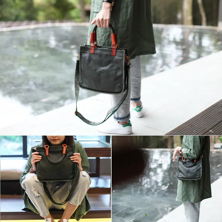 Small Womens Green Leather Crossbody Tote Bags Purse Handbags With Zipper for Women