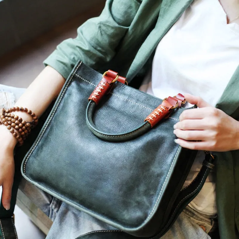 Small Womens Green Leather Crossbody Tote Bags Purse Handbags With Zipper for Women
