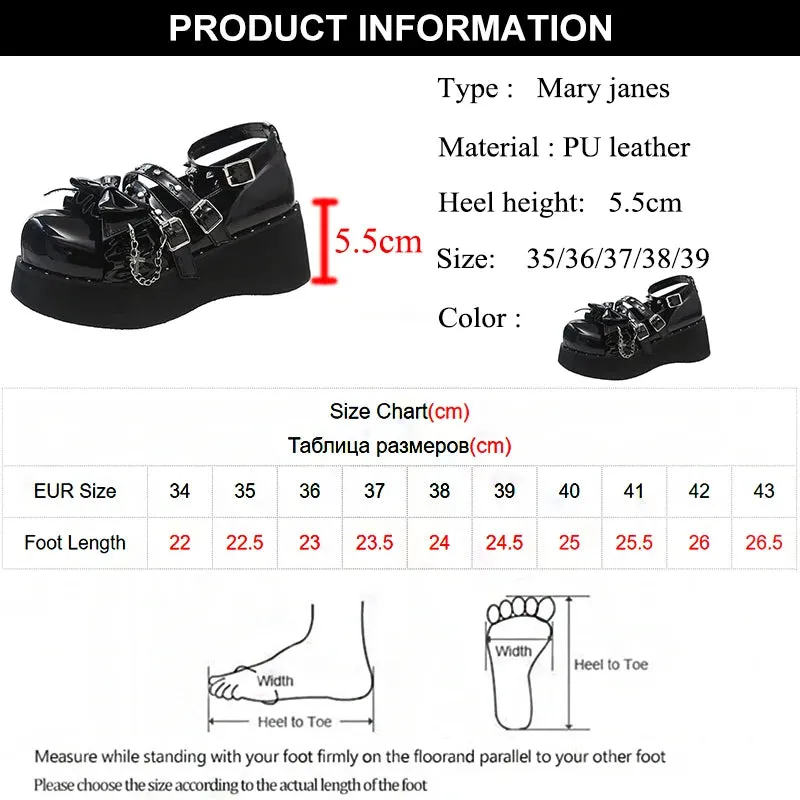Sohiwoo  Spring Chunky Platform Mary Janes Women Sweet Bowtie Ankle Strap Lolita Shoes Woman Rivets Punk Gothic Shoes Pumps