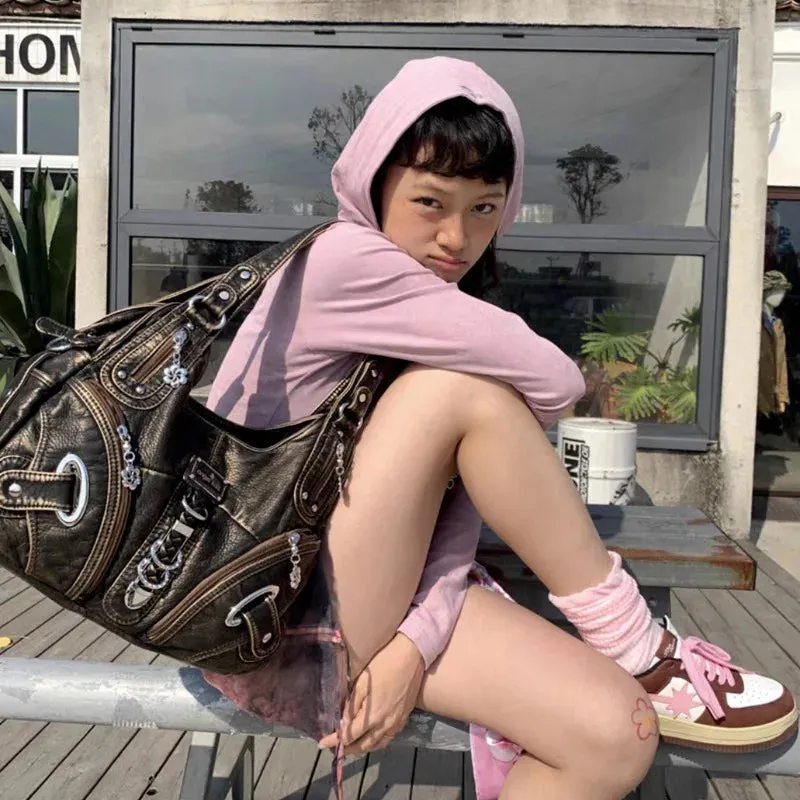 Sohiwoo Vintage Shoulder Bag for Women Y2k Gothic Large Capacity Fashion Tote Bag Aesthetic Leather Luxury Female New in Handbag