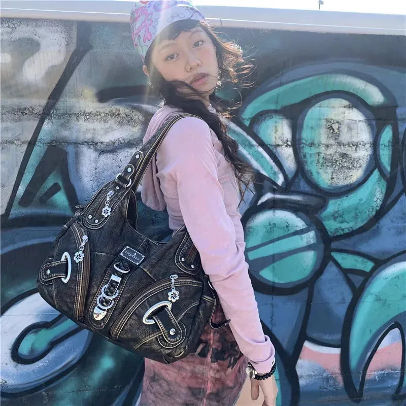Sohiwoo Vintage Shoulder Bag for Women Y2k Gothic Large Capacity Fashion Tote Bag Aesthetic Leather Luxury Female New in Handbag