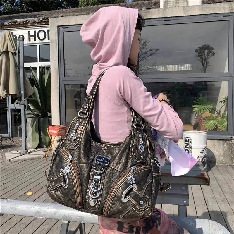 Sohiwoo Vintage Shoulder Bag for Women Y2k Gothic Large Capacity Fashion Tote Bag Aesthetic Leather Luxury Female New in Handbag