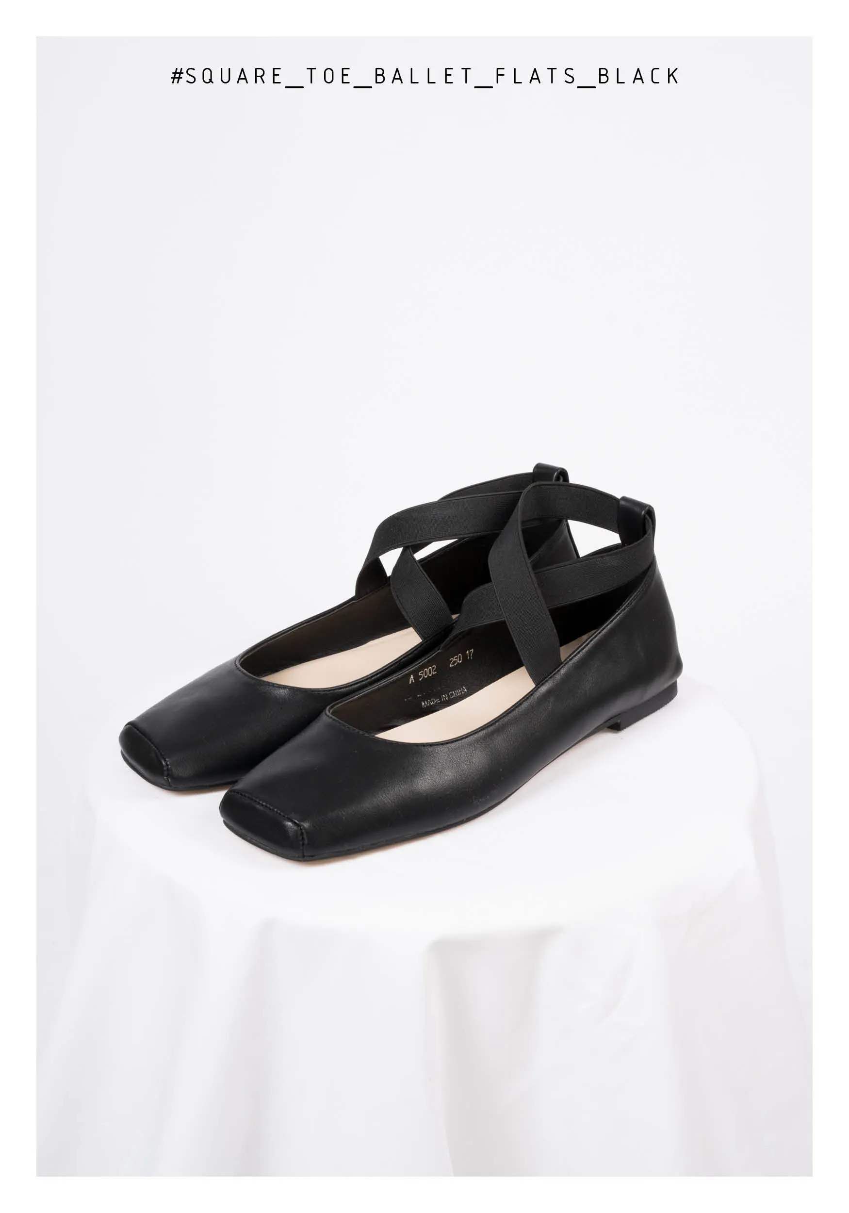 Square Toe Ballet Flats Black