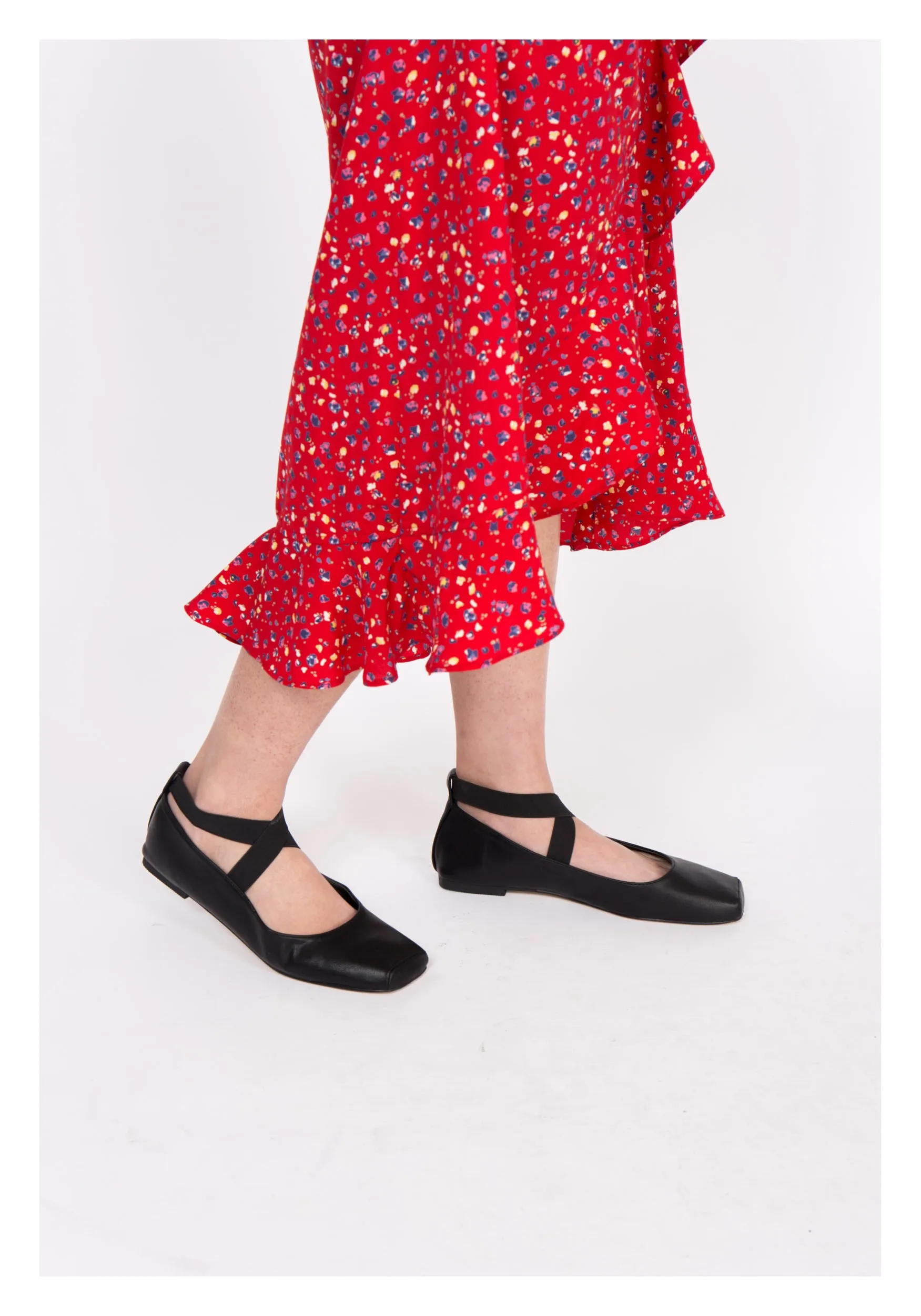 Square Toe Ballet Flats Black