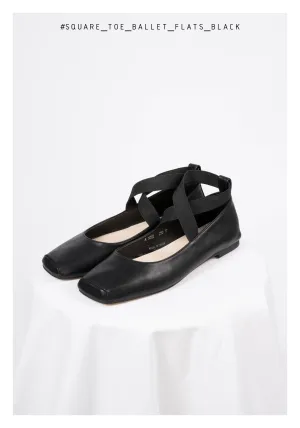 Square Toe Ballet Flats Black