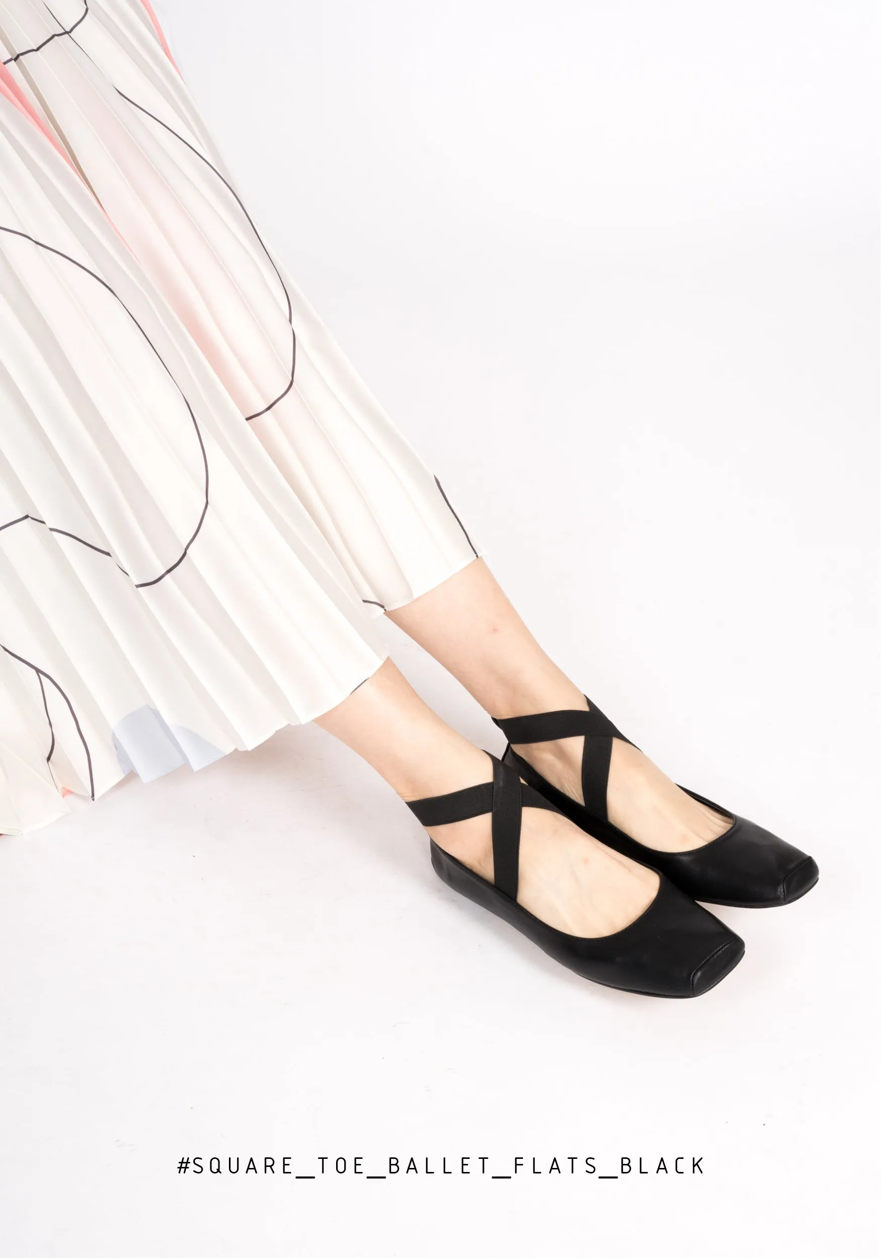 Square Toe Ballet Flats Black