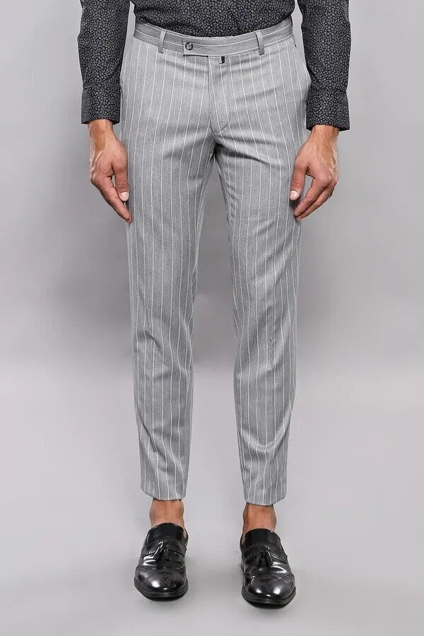Striped Grey Men Trousers - Wessi