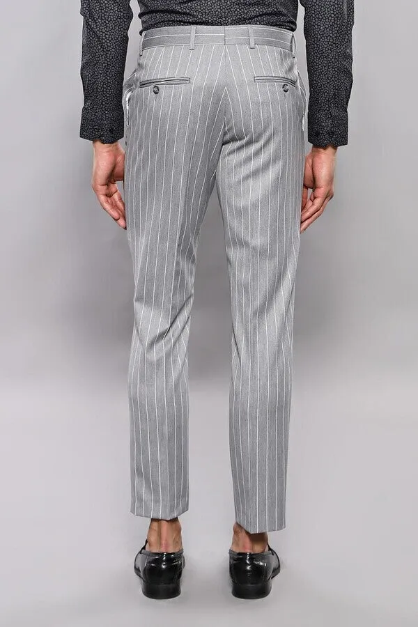 Striped Grey Men Trousers - Wessi