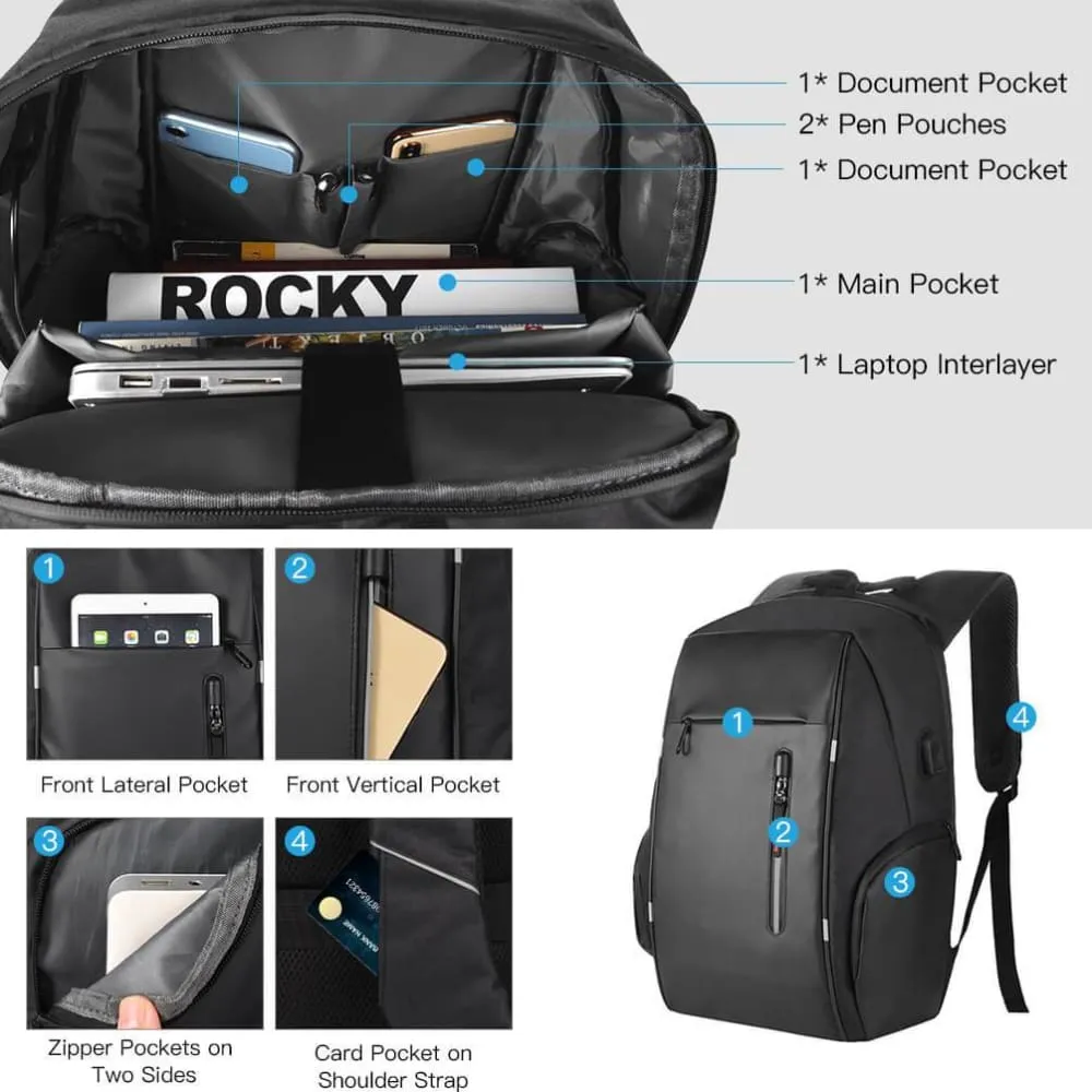 Vbiger Business Backpack Casual Daypack with USB Charging Port & Reflective Strips