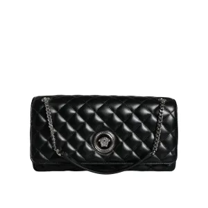 Versace Black Quilted Lambskin Leather Crossbody Shoulder Bag